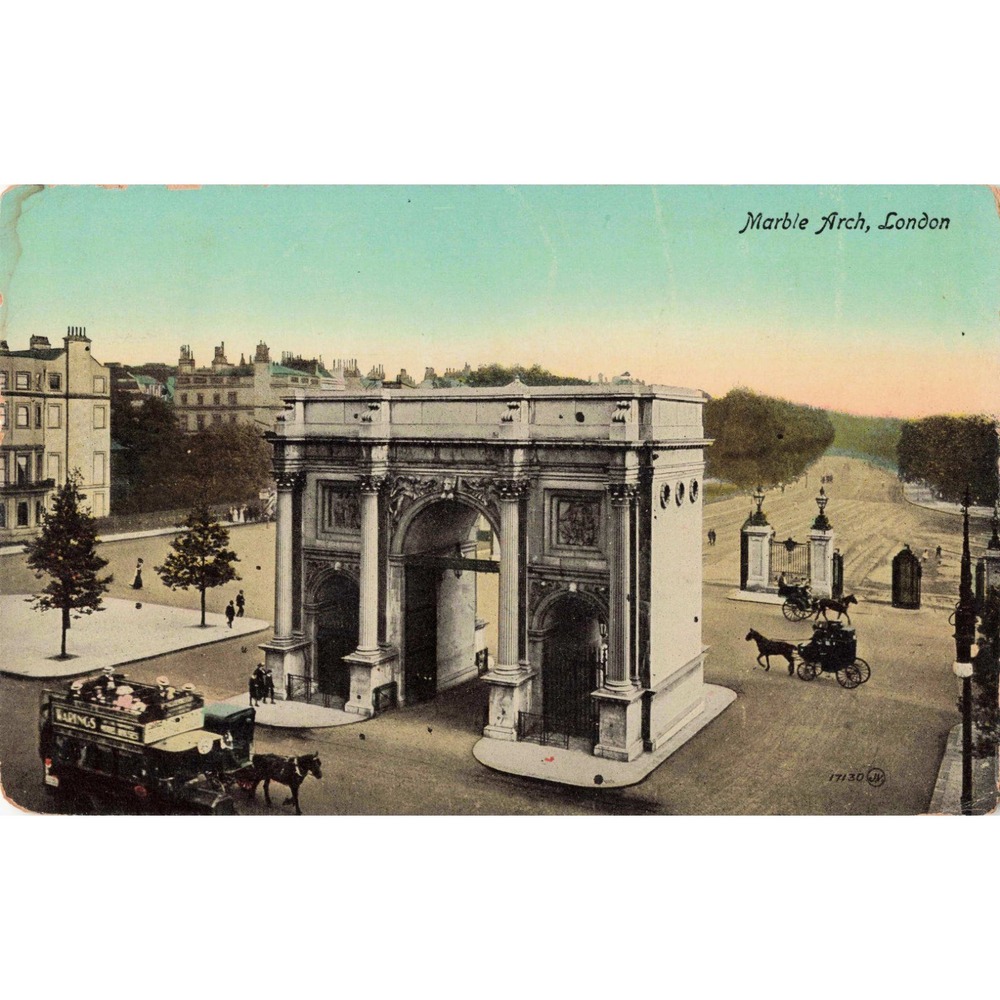 Marble Arch London England JV Valentine 17130 Horse Bus Carriage Vtg Postcard